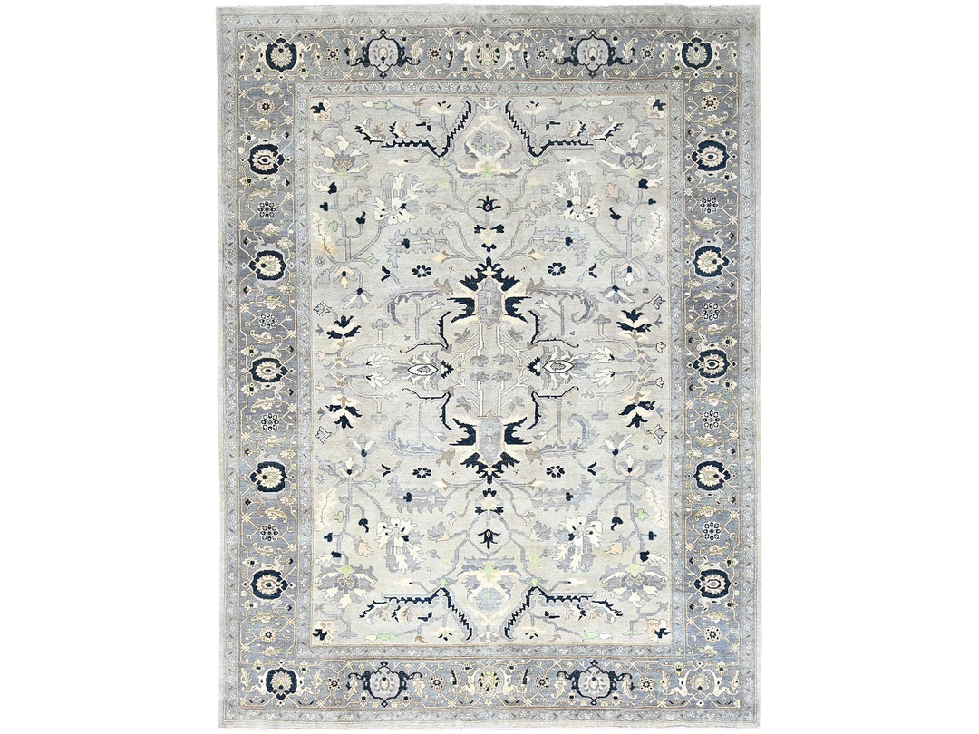 9'0" x 12'2" New Hand Knotted Grey Wool Rectangle Oriental Rug - MOA10285603