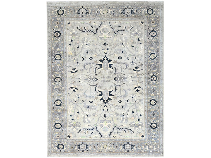 9'0" x 12'2" New Hand Knotted Grey Wool Rectangle Oriental Rug - MOA10285603
