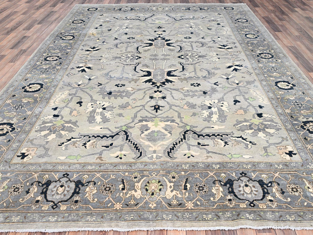 9'0" x 12'2" New Hand Knotted Grey Wool Rectangle Oriental Rug - MOA10285603