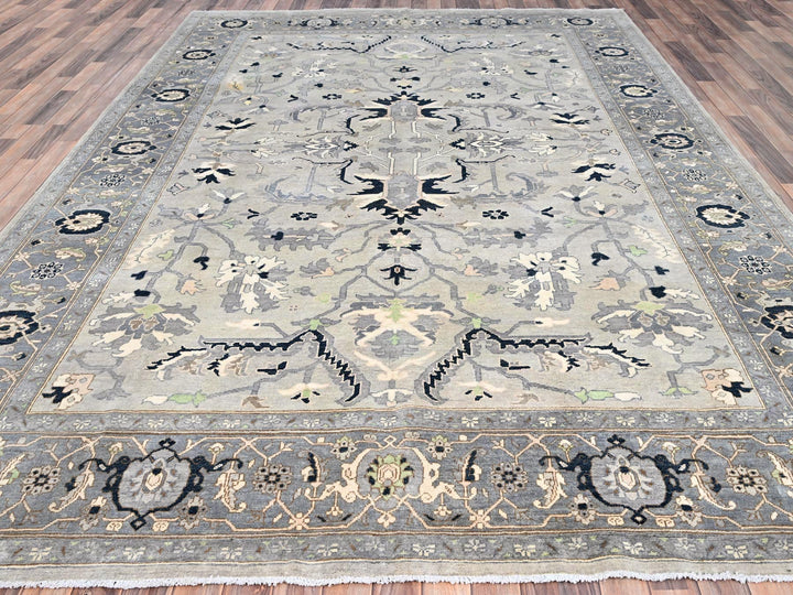 9'0" x 12'2" New Hand Knotted Grey Wool Rectangle Oriental Rug - MOA10285603