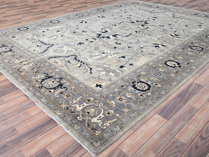 9'0" x 12'2" New Hand Knotted Grey Wool Rectangle Oriental Rug - MOA10285603