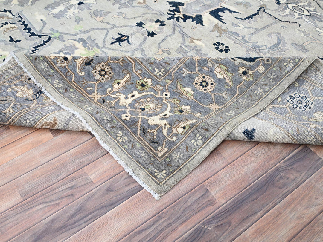 9'0" x 12'2" New Hand Knotted Grey Wool Rectangle Oriental Rug - MOA10285603