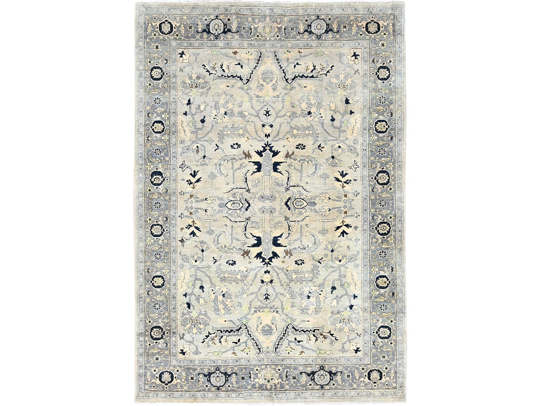 6'0" x 8'9" New Hand Knotted Grey Wool Rectangle Oriental Rug - MOA10285611