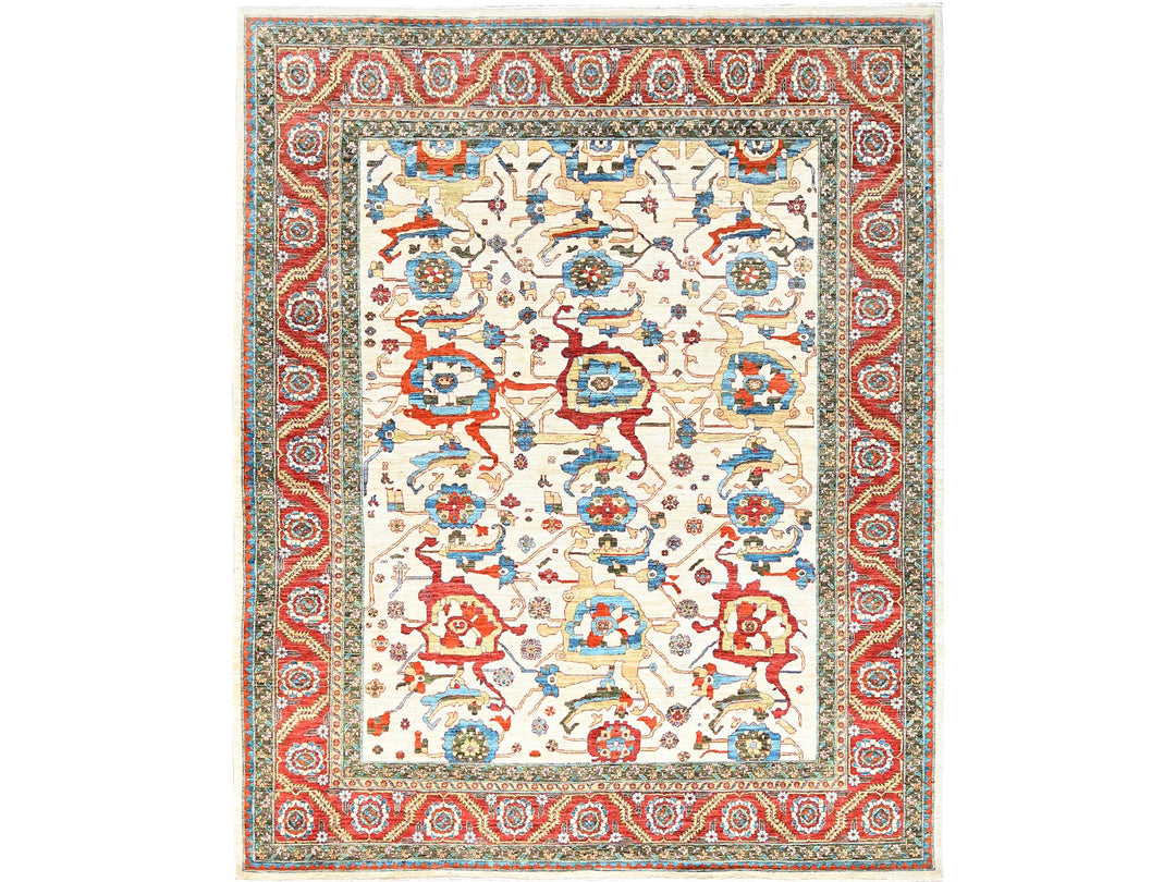 8'1" x 9'9" New Hand Knotted Ivory Wool Rectangle Oriental Rug - MOA10285615