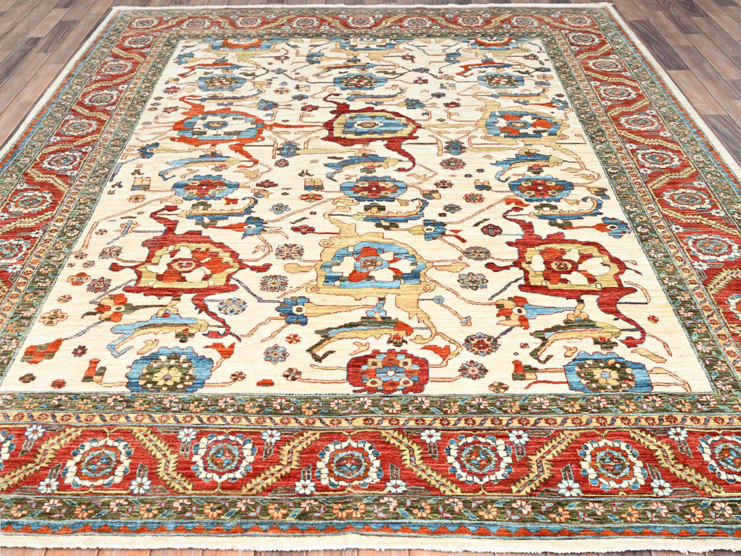 8'1" x 9'9" New Hand Knotted Ivory Wool Rectangle Oriental Rug - MOA10285615