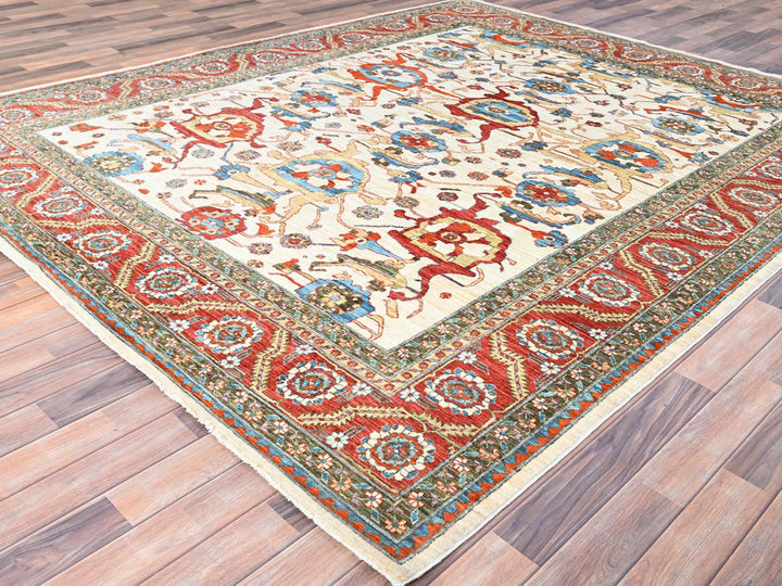 8'1" x 9'9" New Hand Knotted Ivory Wool Rectangle Oriental Rug - MOA10285615