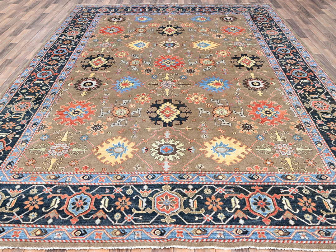 9'0" x 11'9" New Hand Knotted Brown Wool Rectangle Oriental Rug - MOA10285634