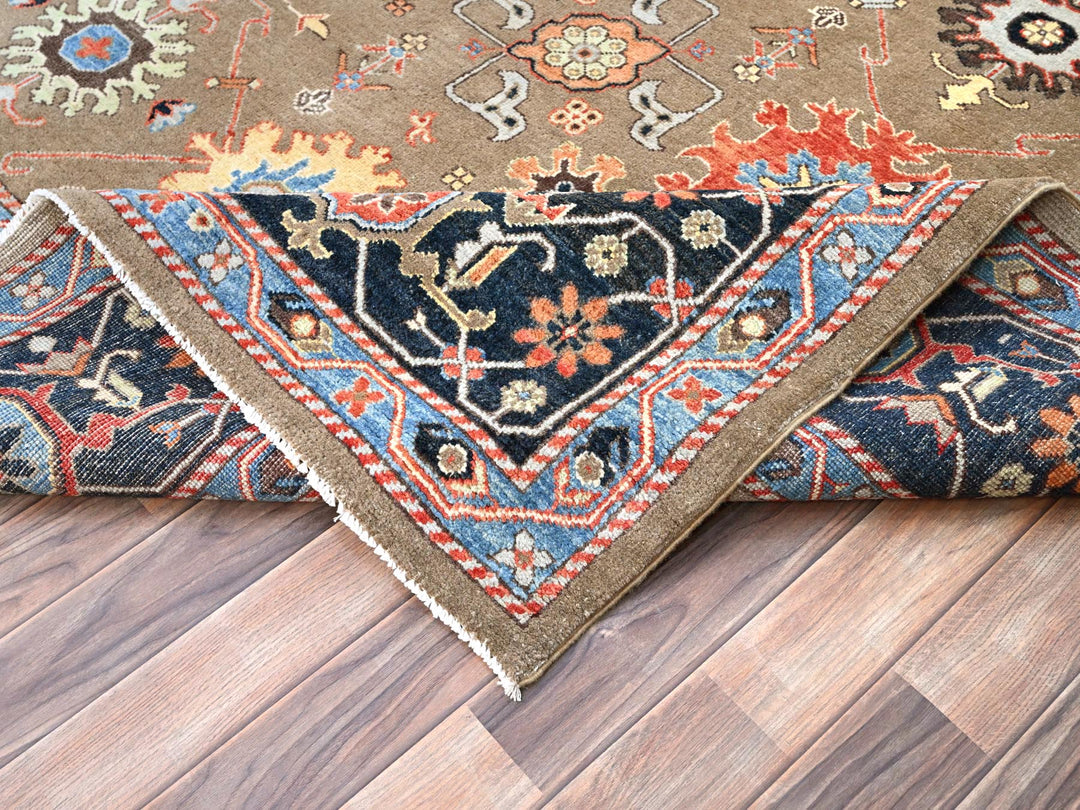 9'0" x 11'9" New Hand Knotted Brown Wool Rectangle Oriental Rug - MOA10285634