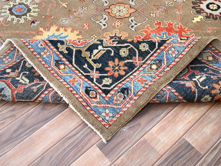 9'0" x 11'9" New Hand Knotted Brown Wool Rectangle Oriental Rug - MOA10285634
