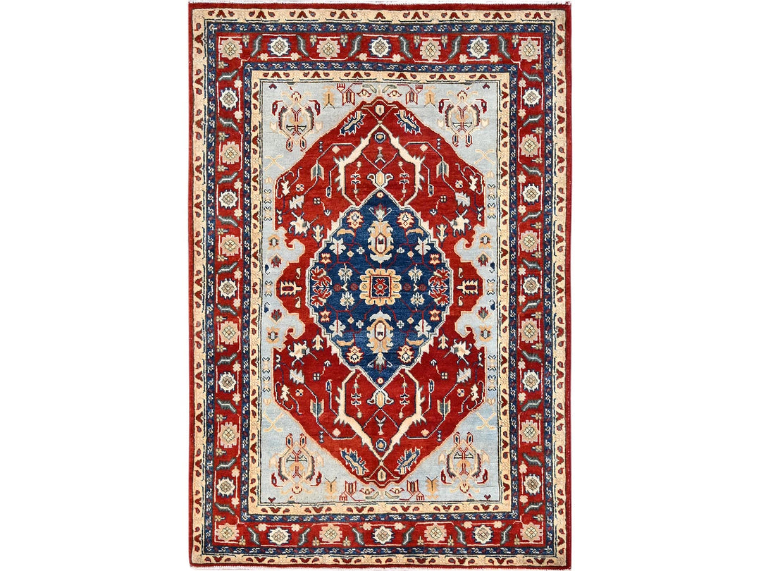 4'0" x 6'0" New Hand Knotted Red Wool Rectangle Oriental Rug - MOA10285641