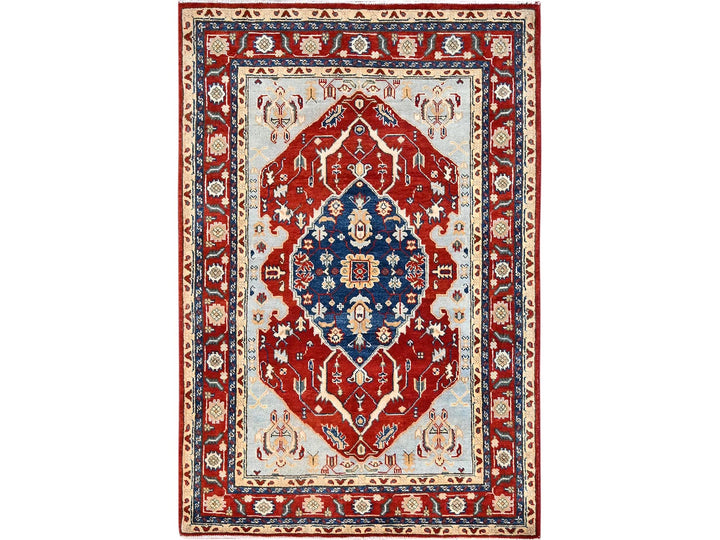 4'0" x 6'0" New Hand Knotted Red Wool Rectangle Oriental Rug - MOA10285641