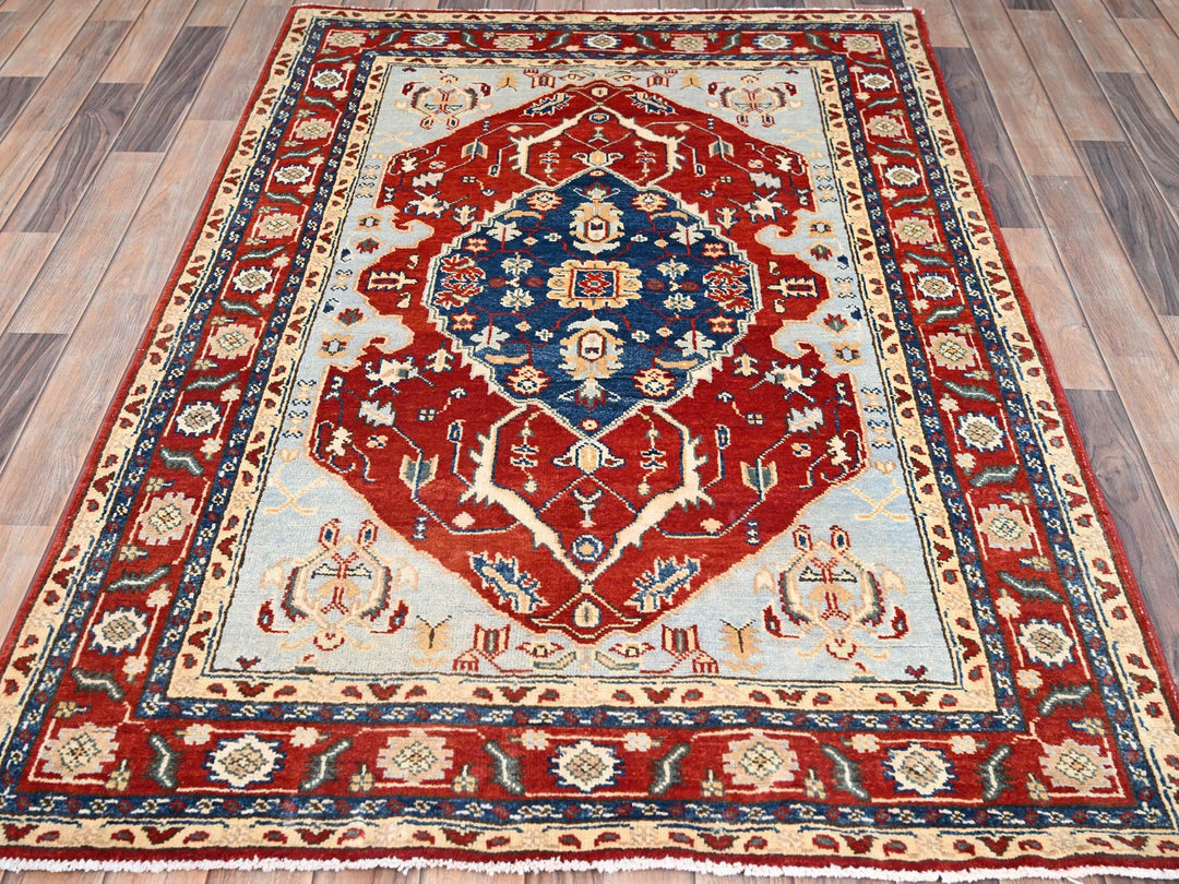 4'0" x 6'0" New Hand Knotted Red Wool Rectangle Oriental Rug - MOA10285641