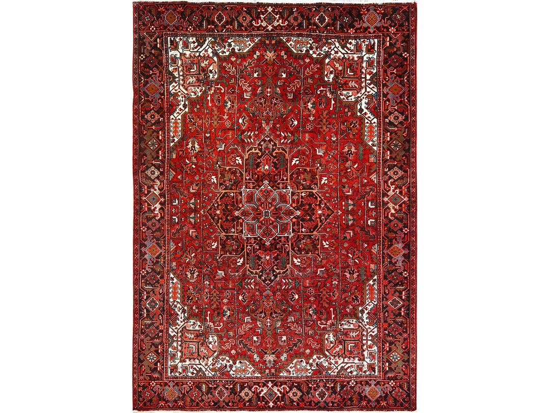 7'7" x 11'0" Vintage Hand Knotted Red Worn Wool Rectangle Oriental Rug - MOA10285659