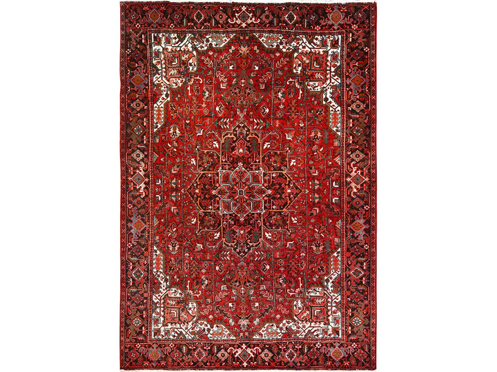 7'7" x 11'0" Vintage Hand Knotted Red Worn Wool Rectangle Oriental Rug - MOA10285659