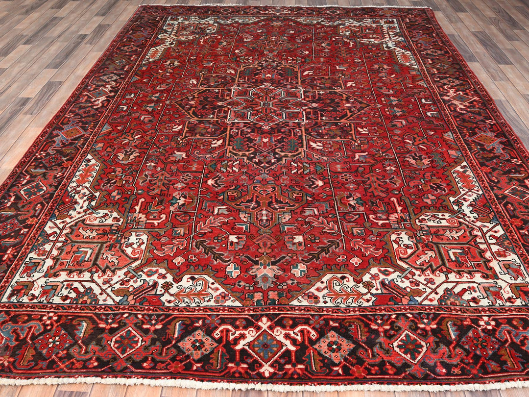 7'7" x 11'0" Vintage Hand Knotted Red Worn Wool Rectangle Oriental Rug - MOA10285659