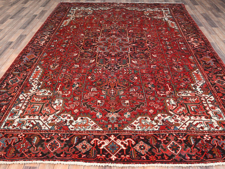 7'7" x 11'0" Vintage Hand Knotted Red Worn Wool Rectangle Oriental Rug - MOA10285659