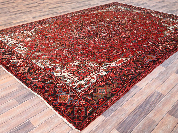 7'7" x 11'0" Vintage Hand Knotted Red Worn Wool Rectangle Oriental Rug - MOA10285659