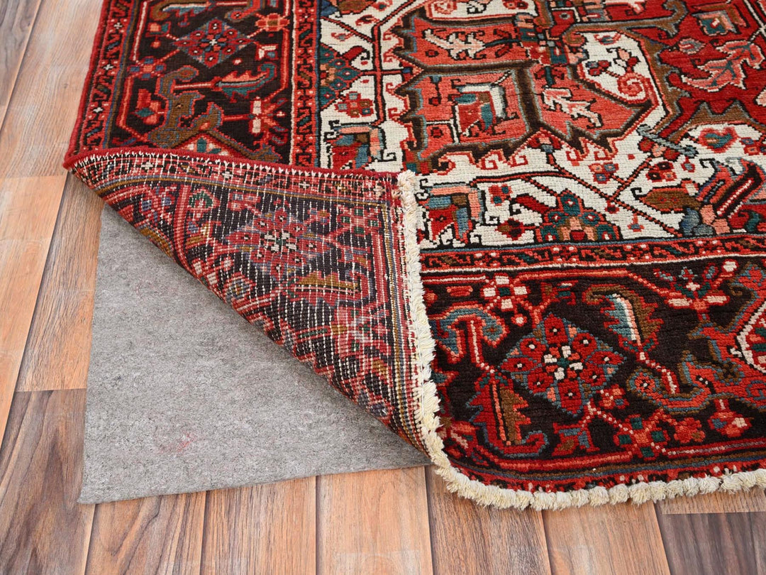 7'7" x 11'0" Vintage Hand Knotted Red Worn Wool Rectangle Oriental Rug - MOA10285659