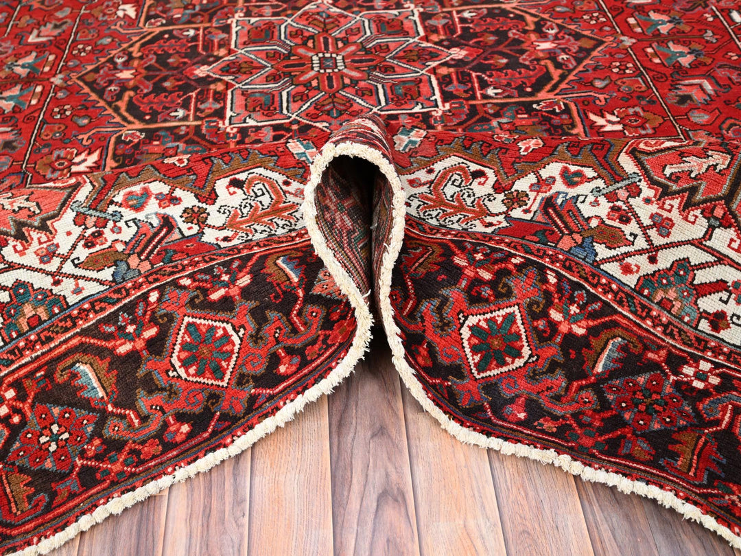 7'7" x 11'0" Vintage Hand Knotted Red Worn Wool Rectangle Oriental Rug - MOA10285659