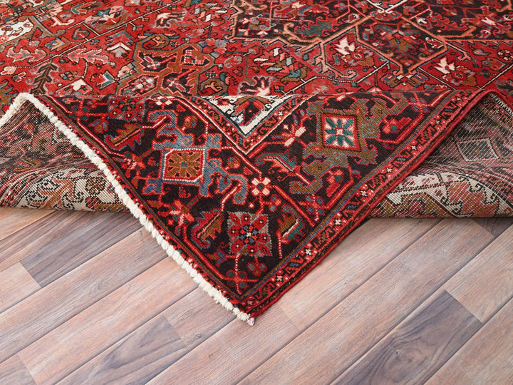 7'7" x 11'0" Vintage Hand Knotted Red Worn Wool Rectangle Oriental Rug - MOA10285659