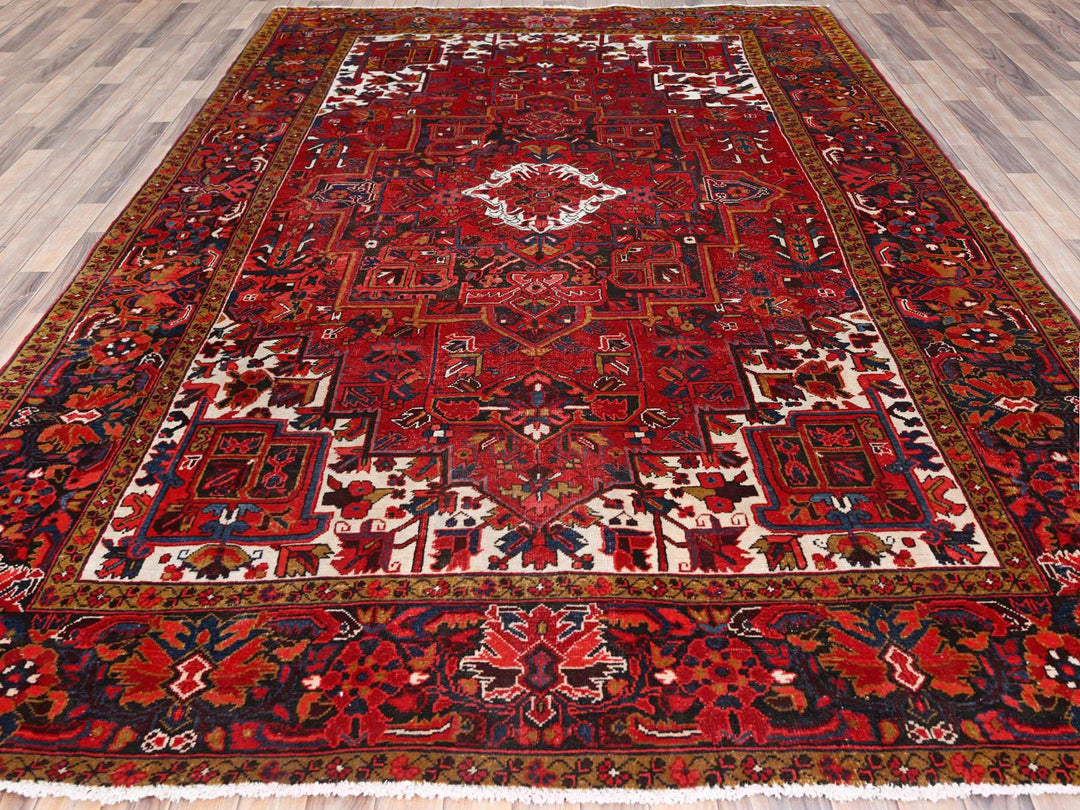 8'2" x 11'10" Vintage Hand Knotted Red Wool Rectangle Oriental Rug - MOA10285663