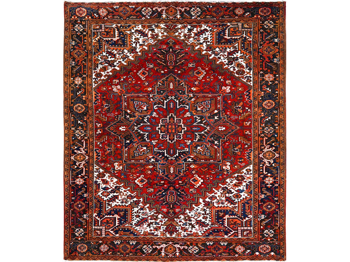 7'5" x 8'10" Vintage Hand Knotted Red Worn Wool Rectangle Oriental Rug - MOA10285681