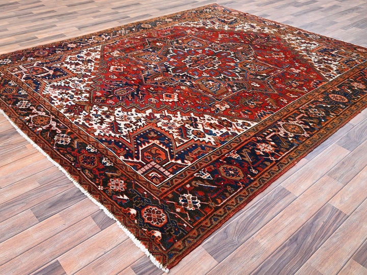 7'5" x 8'10" Vintage Hand Knotted Red Worn Wool Rectangle Oriental Rug - MOA10285681