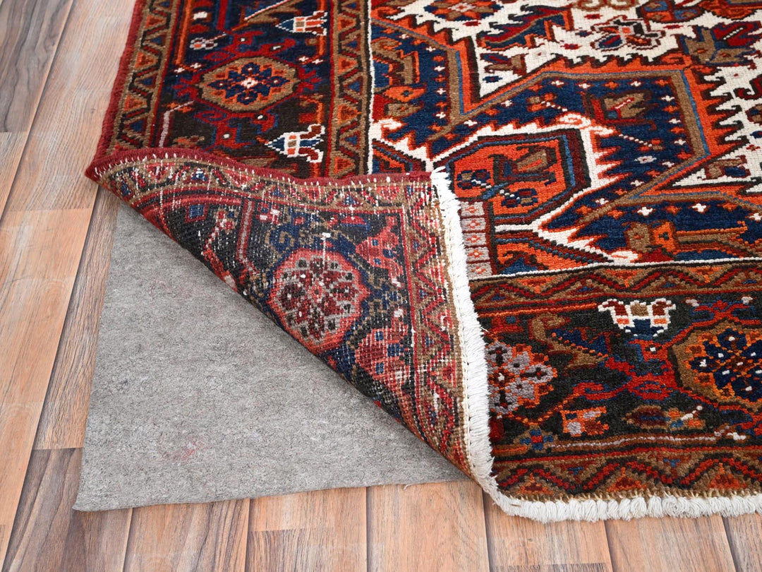 7'5" x 8'10" Vintage Hand Knotted Red Worn Wool Rectangle Oriental Rug - MOA10285681