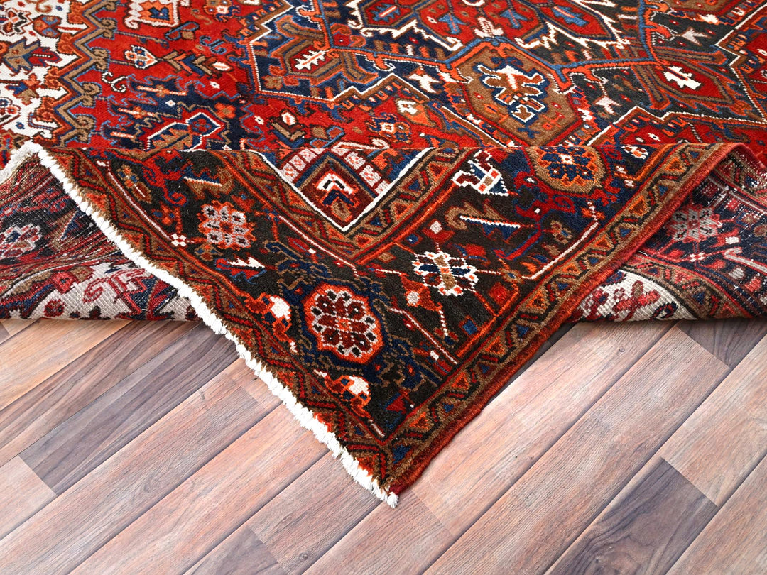 7'5" x 8'10" Vintage Hand Knotted Red Worn Wool Rectangle Oriental Rug - MOA10285681