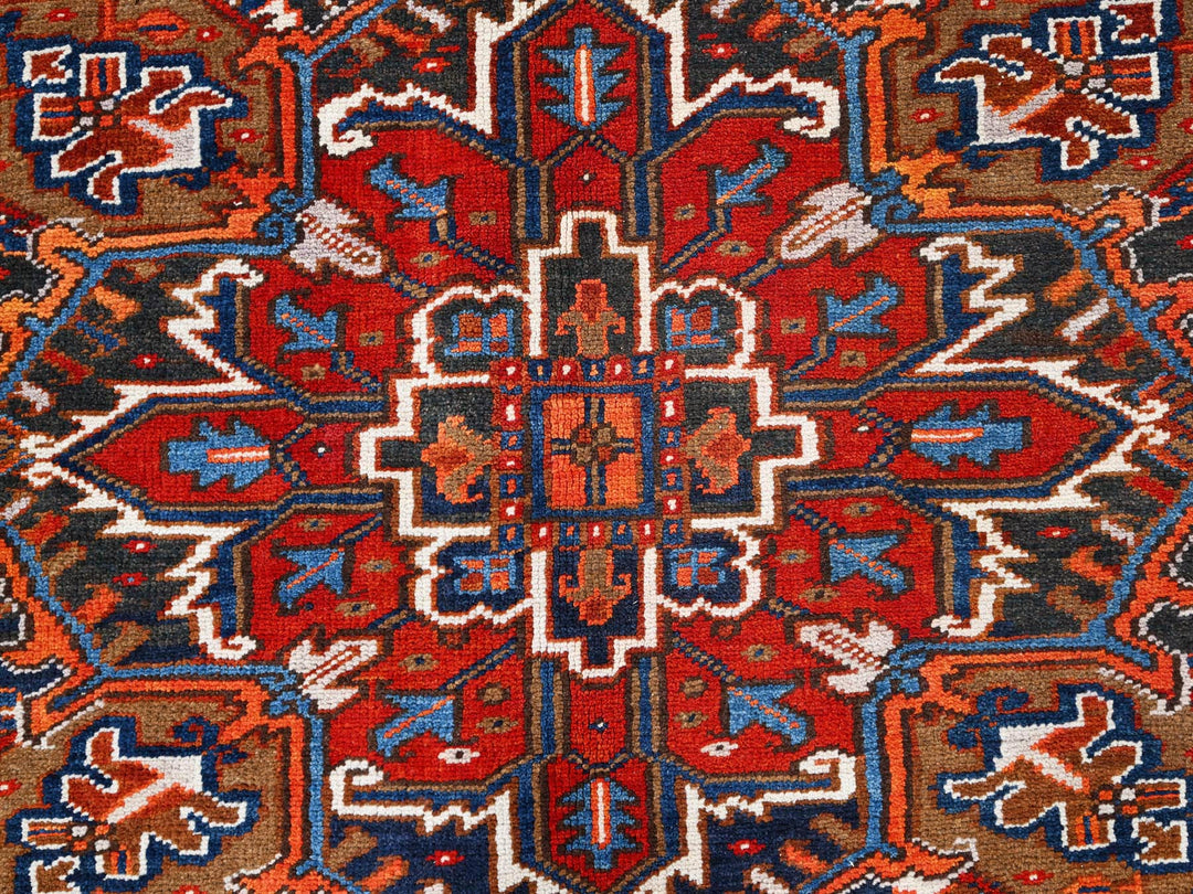 7'5" x 8'10" Vintage Hand Knotted Red Worn Wool Rectangle Oriental Rug - MOA10285681