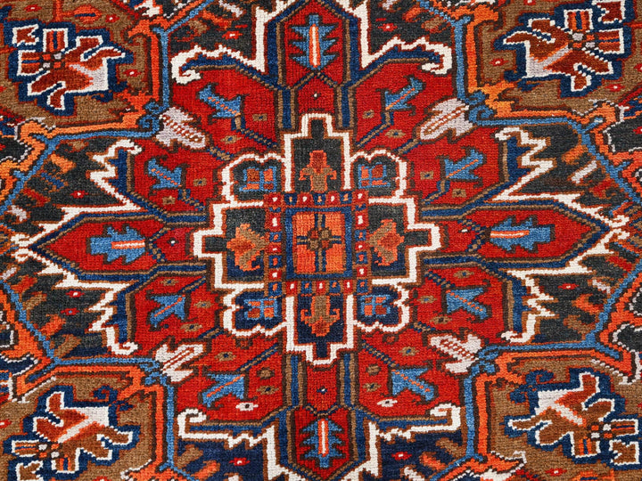 7'5" x 8'10" Vintage Hand Knotted Red Worn Wool Rectangle Oriental Rug - MOA10285681