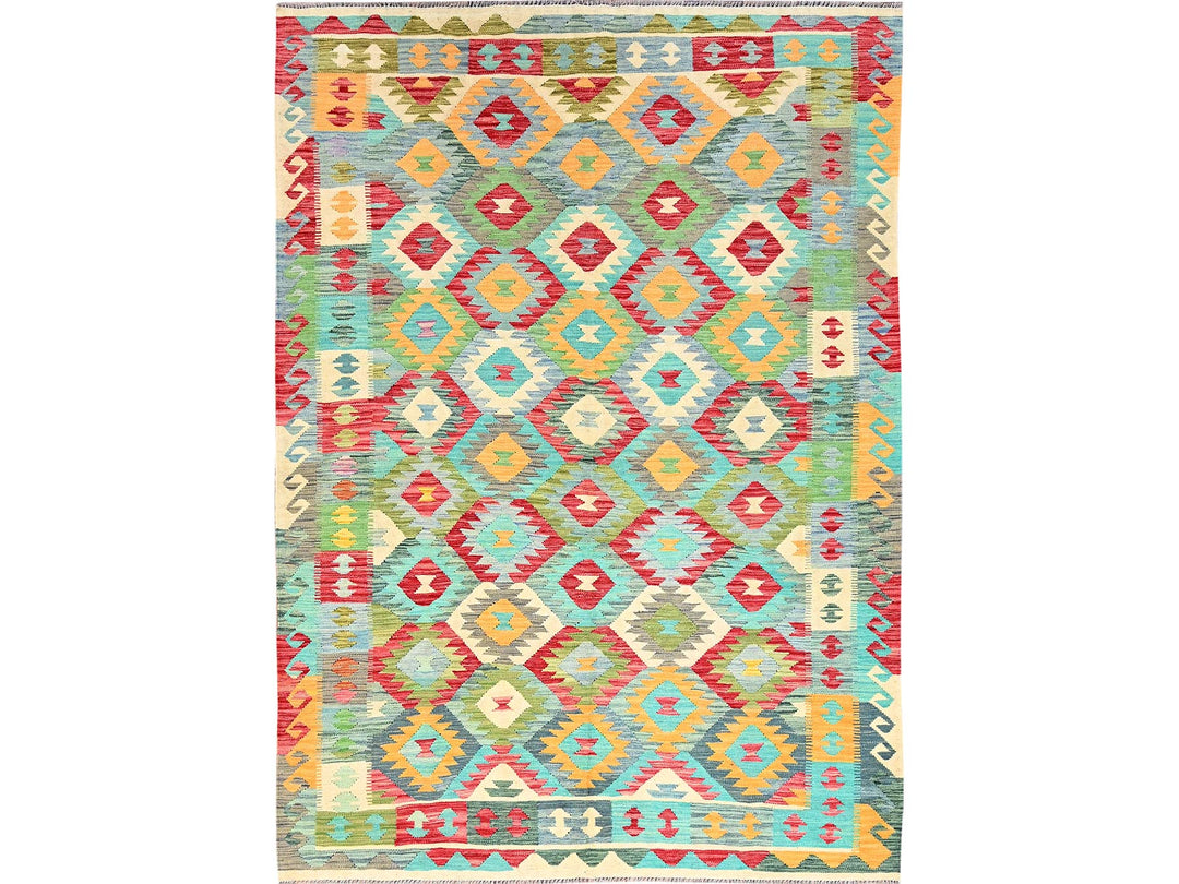 6'7" x 9'9" New Hand Woven Blue Wool Rectangle Oriental Rug - MOA10285705