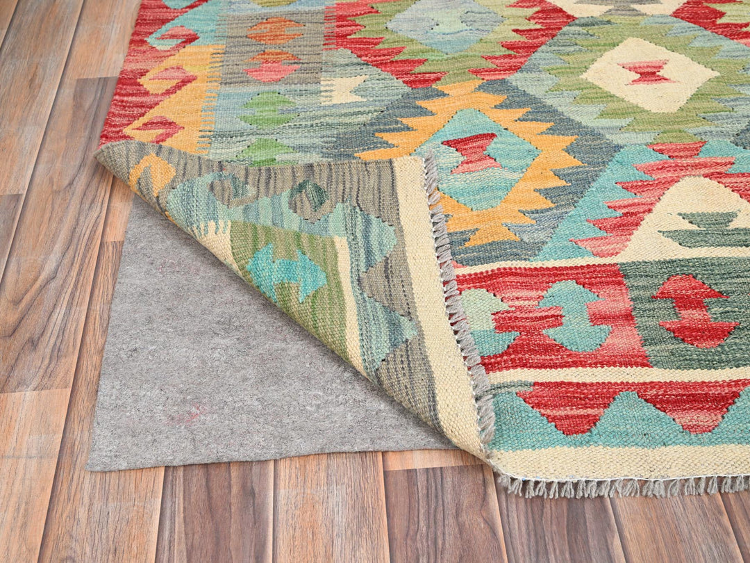 6'7" x 9'9" New Hand Woven Blue Wool Rectangle Oriental Rug - MOA10285705