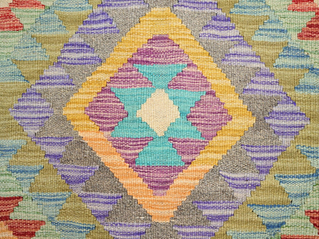 1'10" x 3'0" New Hand Woven Green Wool Rectangle Oriental Rug - MOA10285745