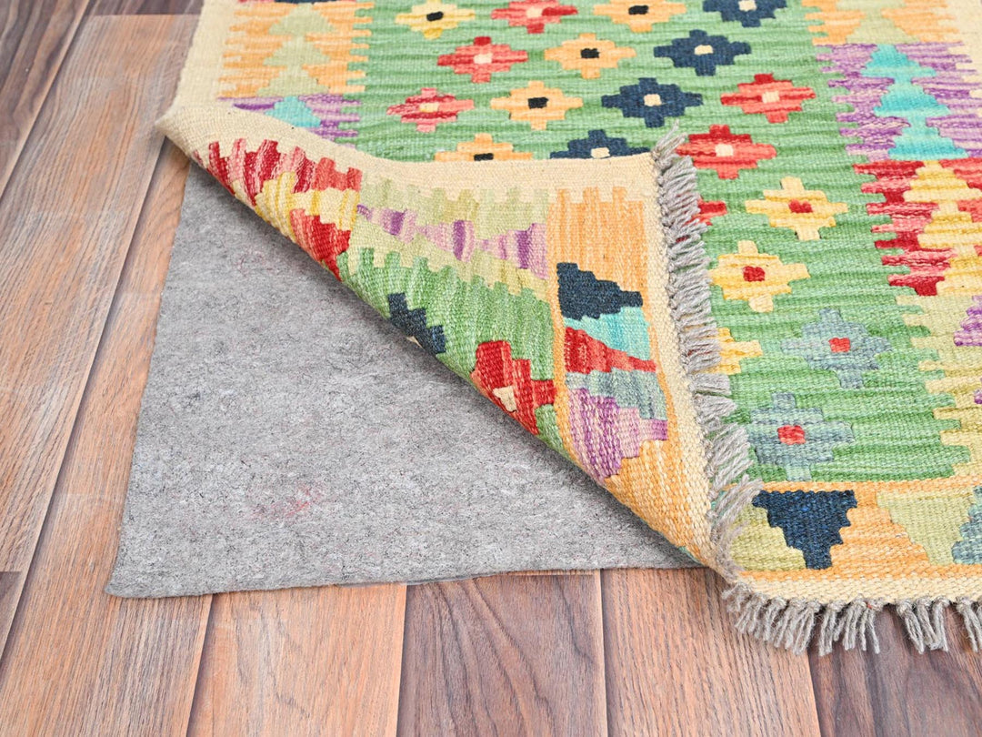 2'0" x 3'0" New Hand Woven Green Wool Rectangle Oriental Rug - MOA10285749