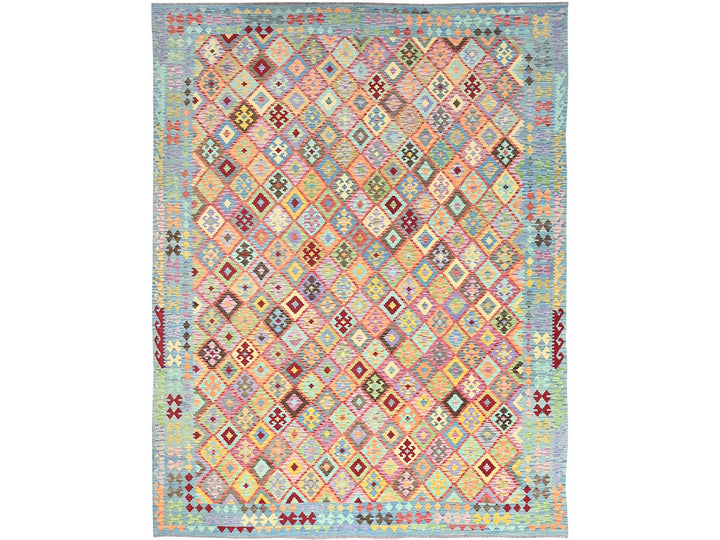 10'7" x 14'0" New Hand Woven Blue Wool Rectangle Oriental Rug - MOA10285755