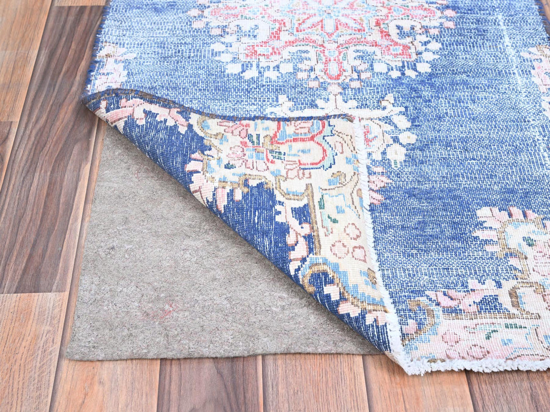 2'1" x 12'0" Vintage Hand Knotted Blue Wool Runner Oriental Rug - MOA10285778