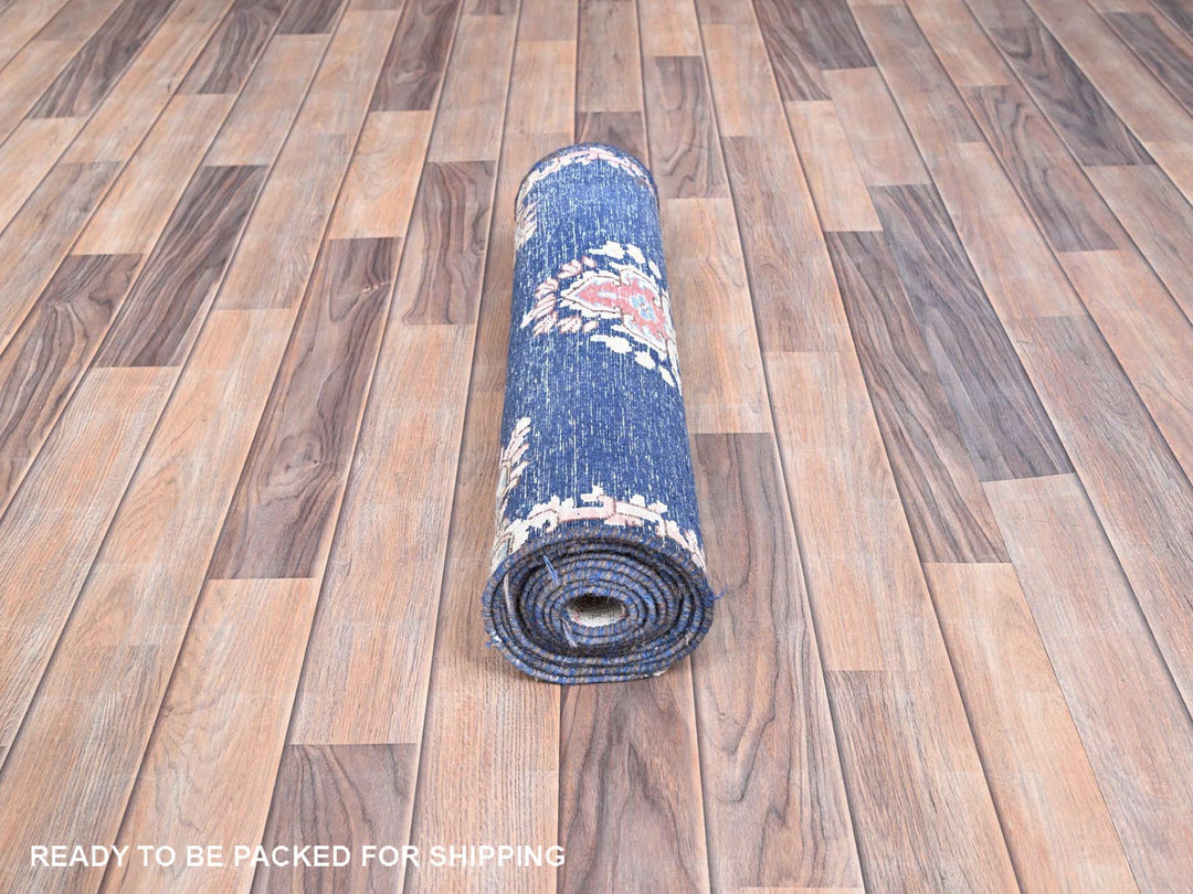 2'1" x 12'0" Vintage Hand Knotted Blue Wool Runner Oriental Rug - MOA10285778