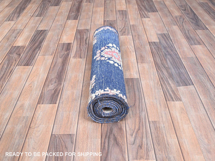 2'1" x 12'0" Vintage Hand Knotted Blue Wool Runner Oriental Rug - MOA10285778