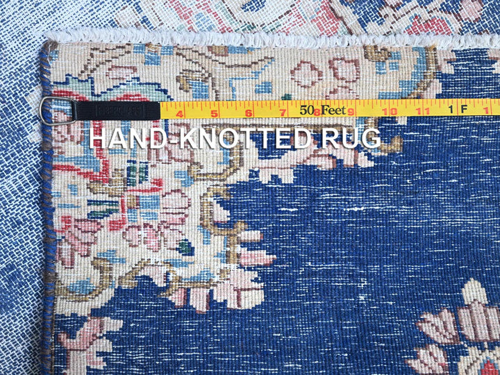 2'1" x 12'0" Vintage Hand Knotted Blue Wool Runner Oriental Rug - MOA10285778