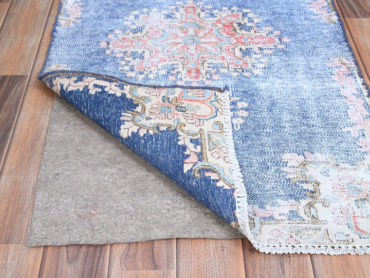 2'1" x 11'9" Vintage Hand Knotted Blue Wool Runner Oriental Rug - MOA10285779