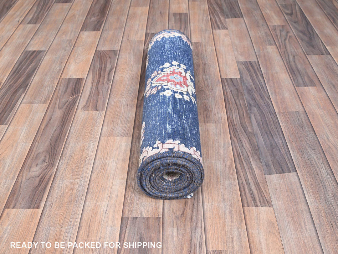 2'1" x 11'9" Vintage Hand Knotted Blue Wool Runner Oriental Rug - MOA10285779