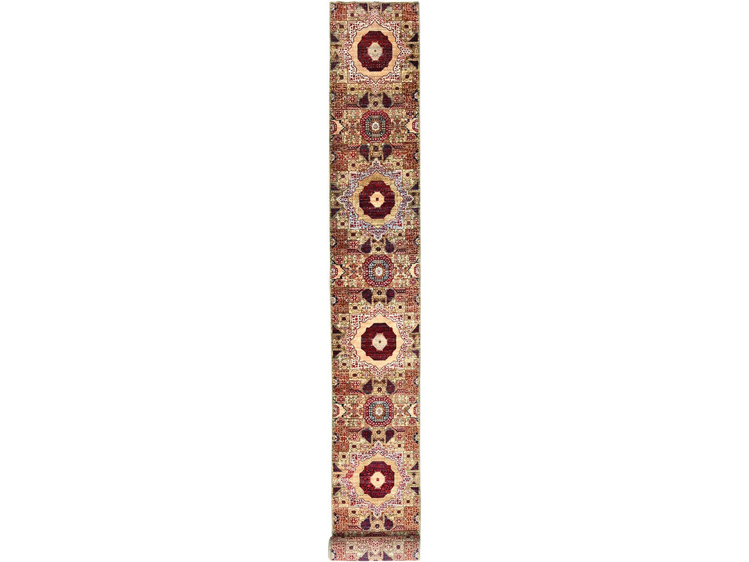 2'4" x 24'7" New Hand Knotted Green Wool Runner Oriental Rug - MOA10285847