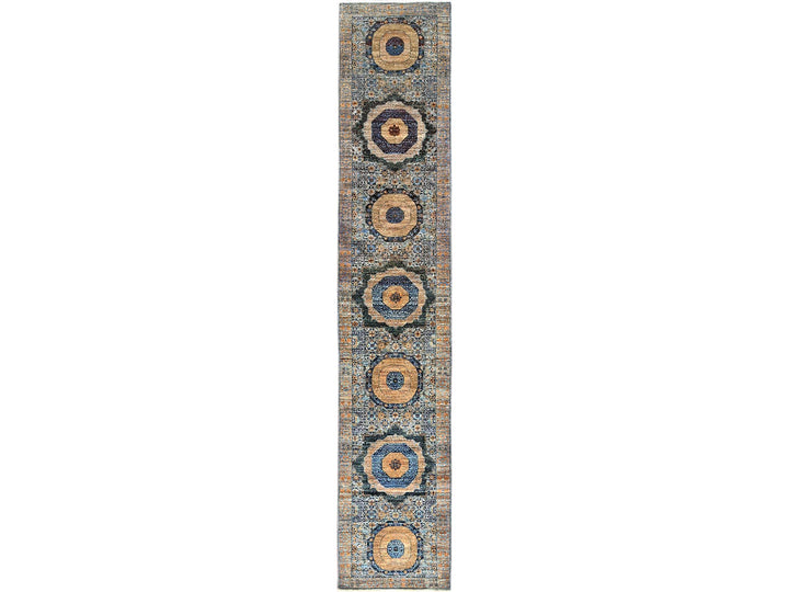 2'6" x 13'9" New Hand Knotted Blue Wool Runner Oriental Rug - MOA10285849