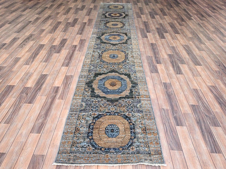 2'6" x 13'9" New Hand Knotted Blue Wool Runner Oriental Rug - MOA10285849