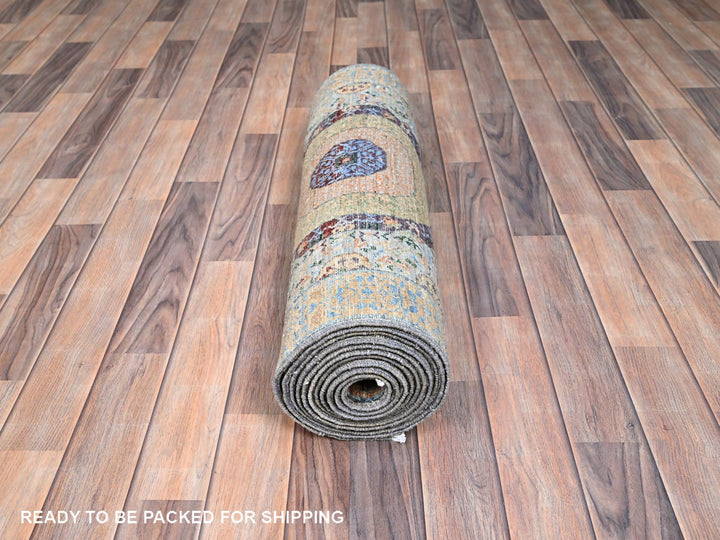 2'6" x 13'9" New Hand Knotted Blue Wool Runner Oriental Rug - MOA10285849
