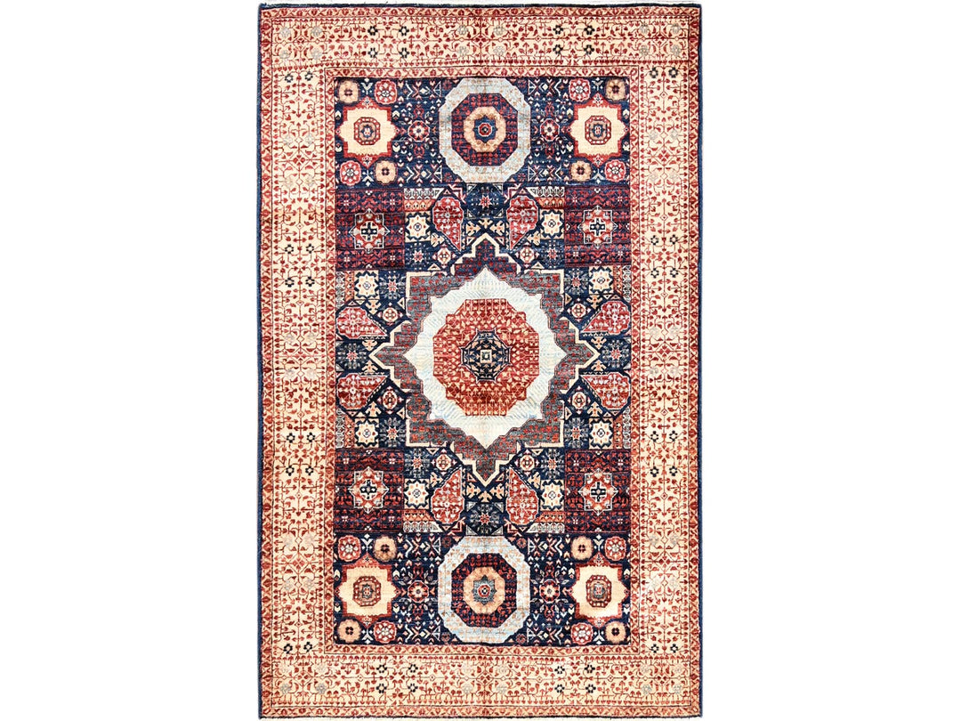 3'10" x 6'3" New Hand Knotted Blue Wool Rectangle Oriental Rug - MOA10285852