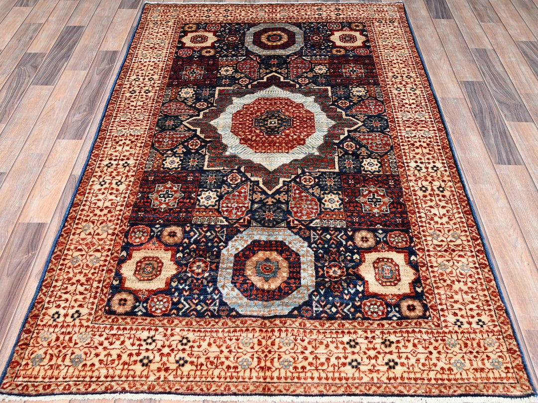 3'10" x 6'3" New Hand Knotted Blue Wool Rectangle Oriental Rug - MOA10285852