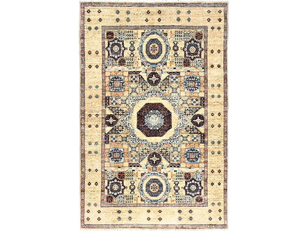 3'10" x 6'0" New Hand Knotted Ivory Wool Rectangle Oriental Rug - MOA10285859