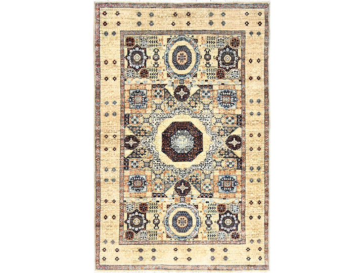 3'10" x 6'0" New Hand Knotted Ivory Wool Rectangle Oriental Rug - MOA10285859